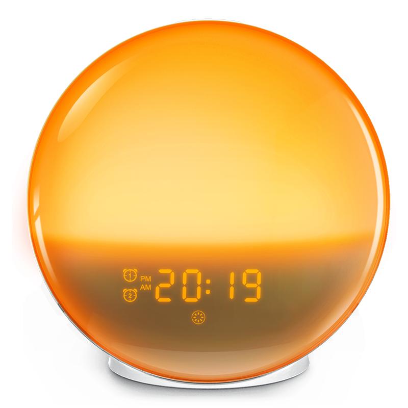 Будильник с будильником Sunrise Light Clock Имитация восхода/заката Цифровые часы с ночной подсветкой FM-радио Настольные часы