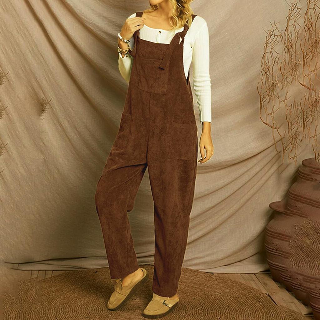 Вельветовые комбинезоны для женщин Комбинезоны Женский комбинезон Комбинезон однотонный свободный крой комбинезон