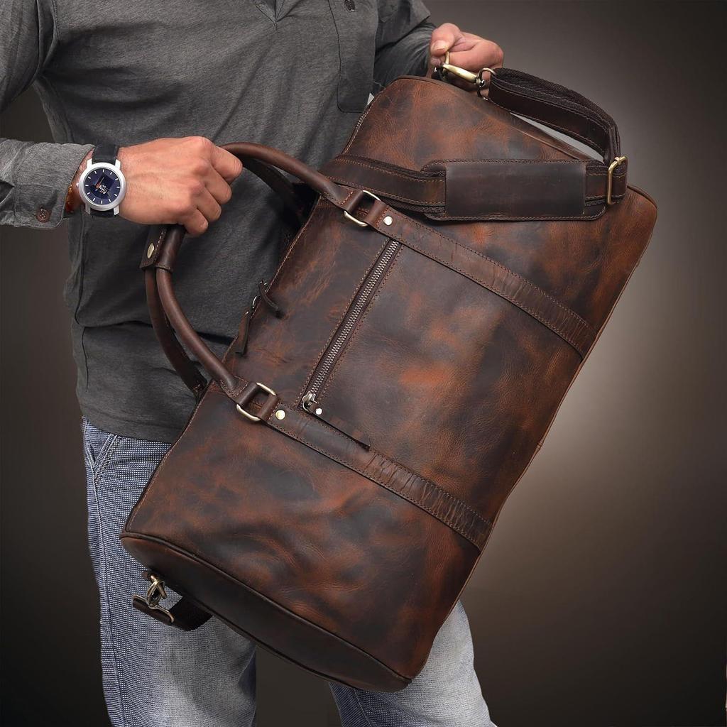 Кожаные спортивные сумки для мужчин, ручная кладь, мужская сумка для одежды для путешествий, бизнеса, кожаная дорожная сумка Weekender, коричневая