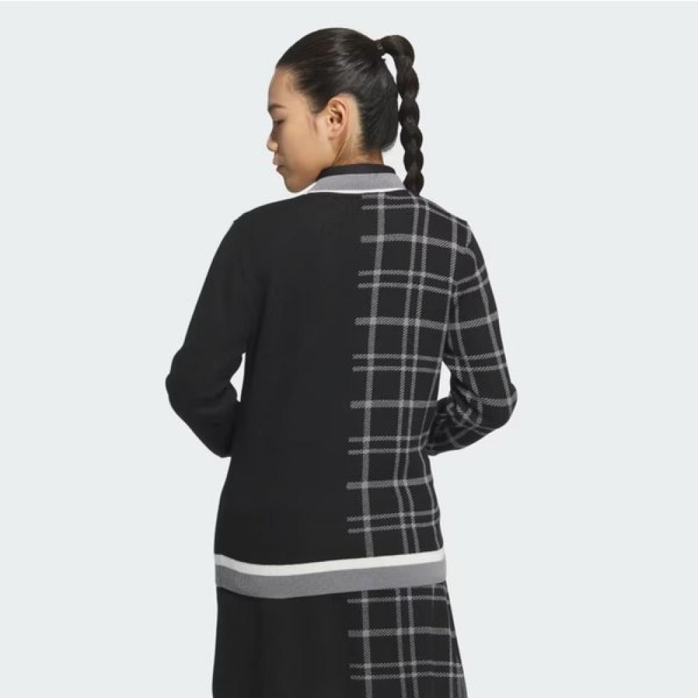 Adidas Golf 24 Fw Women S Knitted Pulley faShion 3S Check Cardigan iS4754 Black