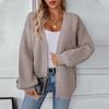 Autumn Winter Vintage Loose Long Sleeve Top Solid Color Cardigan Knitwear V-Neck Sweater