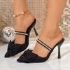 Fashion Luxury Glitter Strap Bowknot Decoration Slippers Mules Women Black Pointed Toe Super High Heel Sandals Sexy Dress Party Shoes