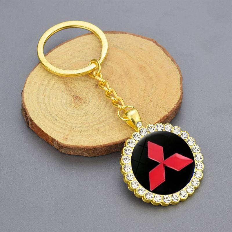 Diamond Car Keychain Pendant Key Ring Holder for Mitsubishi Pajero L200 Outlander ASX Eclipse Montero Ralliart Starion Galant