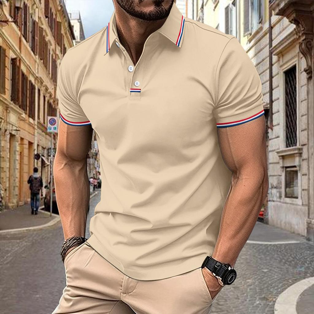 New Arrival Men's Casual Polo Shirt Collar Patchwork with Ribbed Trim Button-Front Business Solid Colour Versatile T-Shirt
