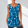 Women's Fashion V Neck Shirts Casual Tops T-shirt Ladies 3D Blue Flowers Print Vest Plus Size Sleeveless Blouse Tank Tops