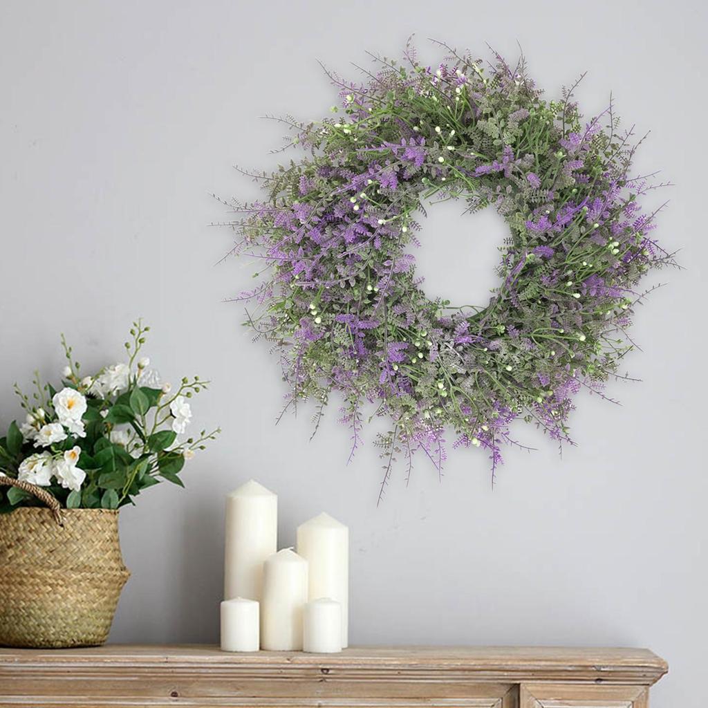 Artificial Lavender Wreath 18inch Large Purple Leaf Wreath for Festival Celebration Front Door Wall Window Party Decor