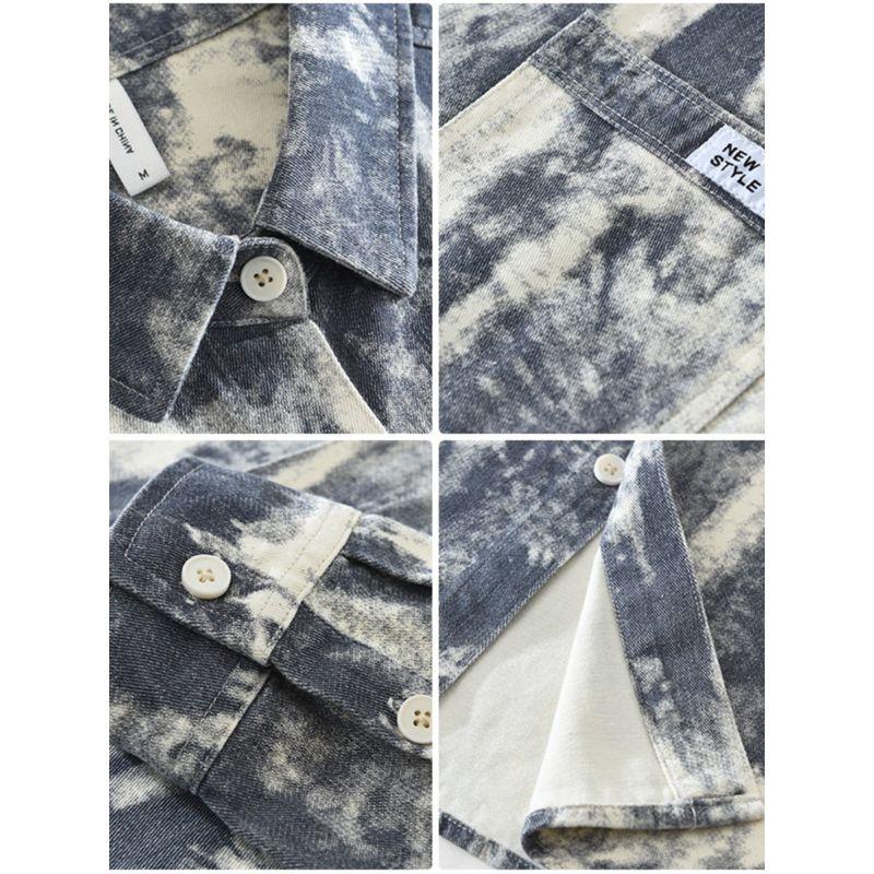 Spring Japan fashion Trendy Gradient over Print Long sleeve Shirts Men's Clothing Hong Kong Style Casual Loose Shirt Outerwear New