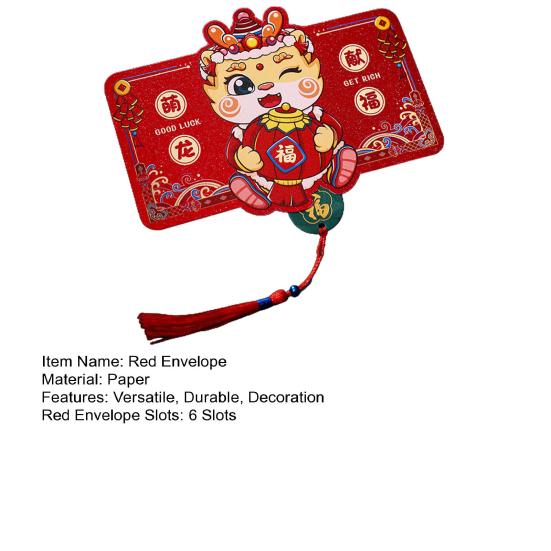 Red Envelope Happiness Chinese New Year Red Pocket Foldable 6 Card Slot Red Bag for Spring Festival Decor