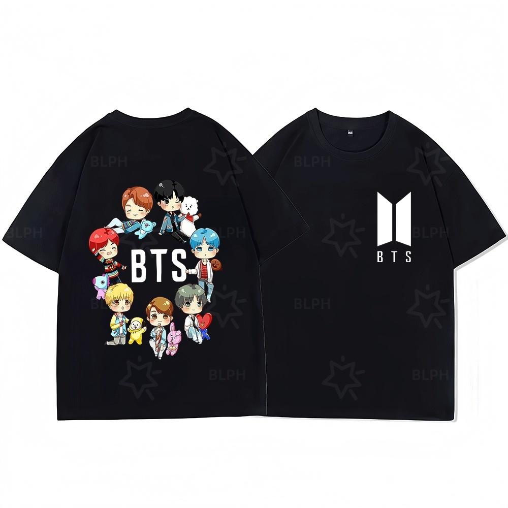 Y2K BTS BT21 Print Family Matching T Shirt Cute Cartoon Couple Tshirt Casual Soft Short Sleeve Tops for Adult Kids Holiday Outfi
