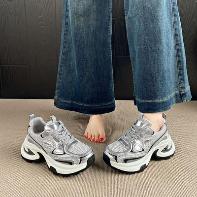 Сетчатые туфли на платформе, повседневная спортивная обувь, новинка, весна-осень, жареные уличные папины кроссовки, женская обувь