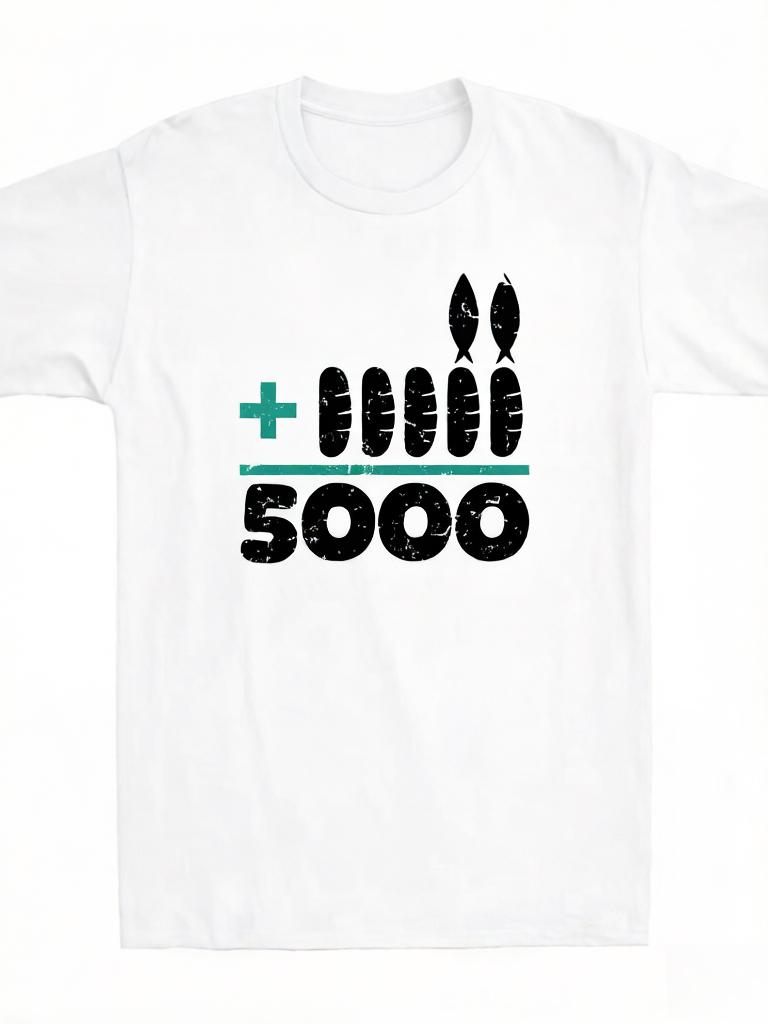 2026 New Jesus 2 Fishes 5 Breads 5000 Chosen Against The Current Funny Meme Print Tshirt Short Sleeve Mens and Womens Tshirt