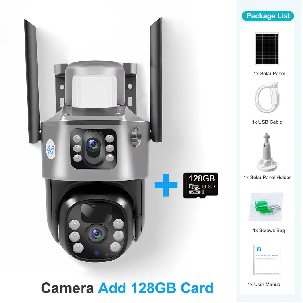 Новая солнечная камера 4G SIM-карта с двумя объективами Открытый 8MP 4K Маломощный аккумулятор Wi-Fi IP-камера PIR Ночное видение CCTV Безопасность Защита Наблюдение