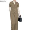 ZANZEA Women Short Sleeve Blouse and Pants Casual Two Piece Sets