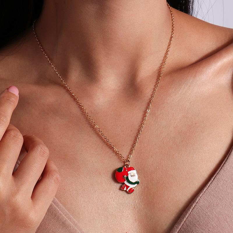 European & American Christmas Necklace Set: Reindeer, Cane, Santa Claus & Tree Pendants