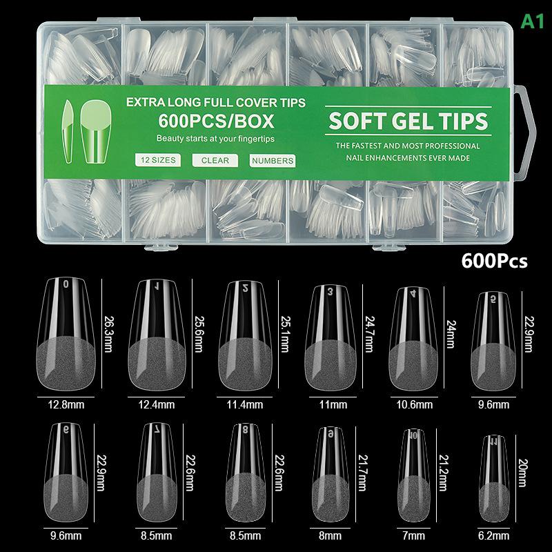 240/600 шт. Короткие типсы для ногтей в форме гроба, полуматовые накладные типсы, полное покрытие, мягкие гелевые типсы в форме гроба, акриловые типсы, прозрачные