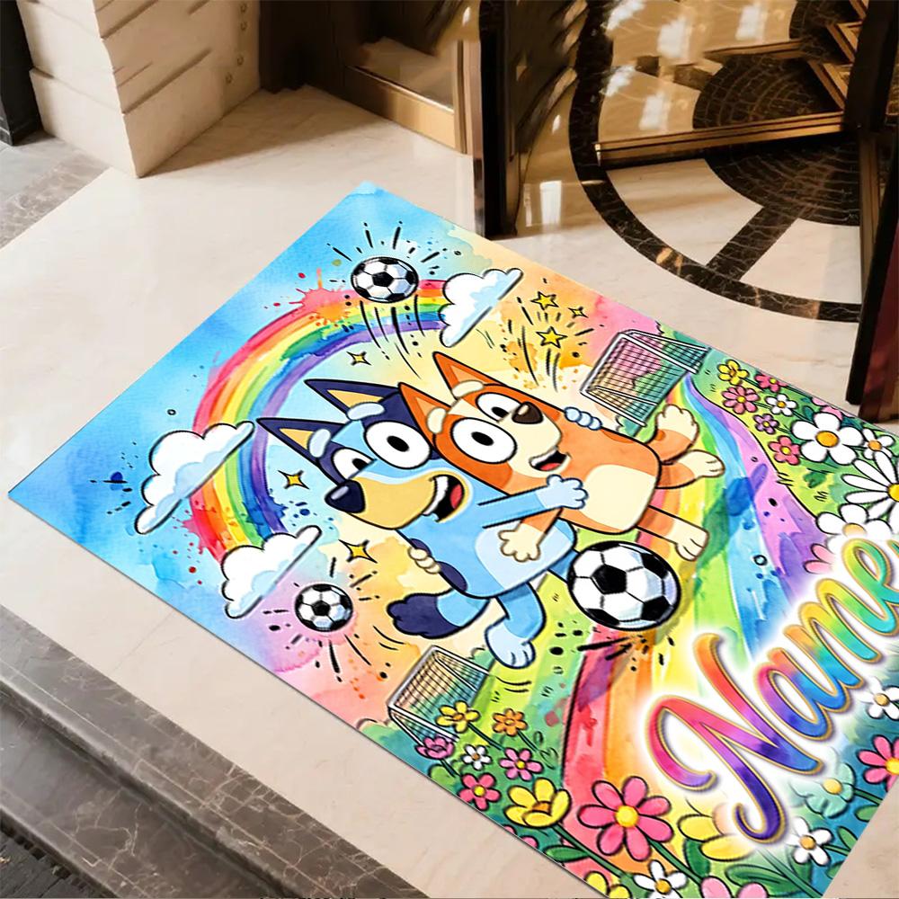 Rainbow Soccer Friends Customize Text Floor Rug Office Rug Suitable for Dining Room Kitchen Playrooms Study room Anti-slip Rug Decorate Offices