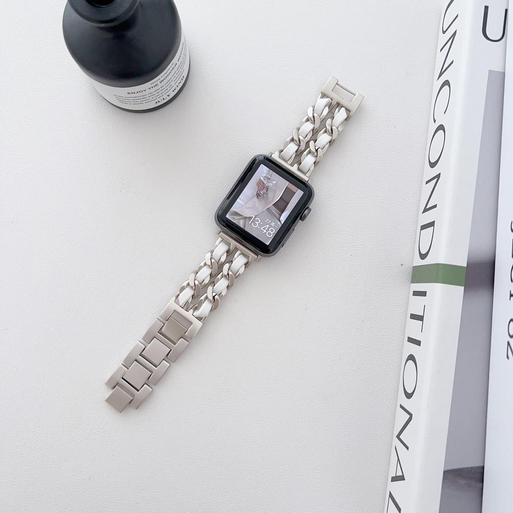 Металлический кожаный ремешок для Apple Watch 49 мм 45 мм 41 мм 44 мм 40 мм 42 мм 36 мм Женский ремешок для часов iWatch Series 10 9 8 7 6 5 4 SE