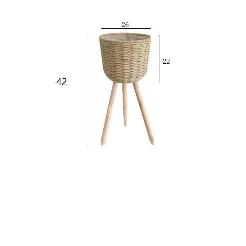 Корзина для цветов из соломы и ротанга в скандинавском стиле с деревянной подставкой для украшения интерьера