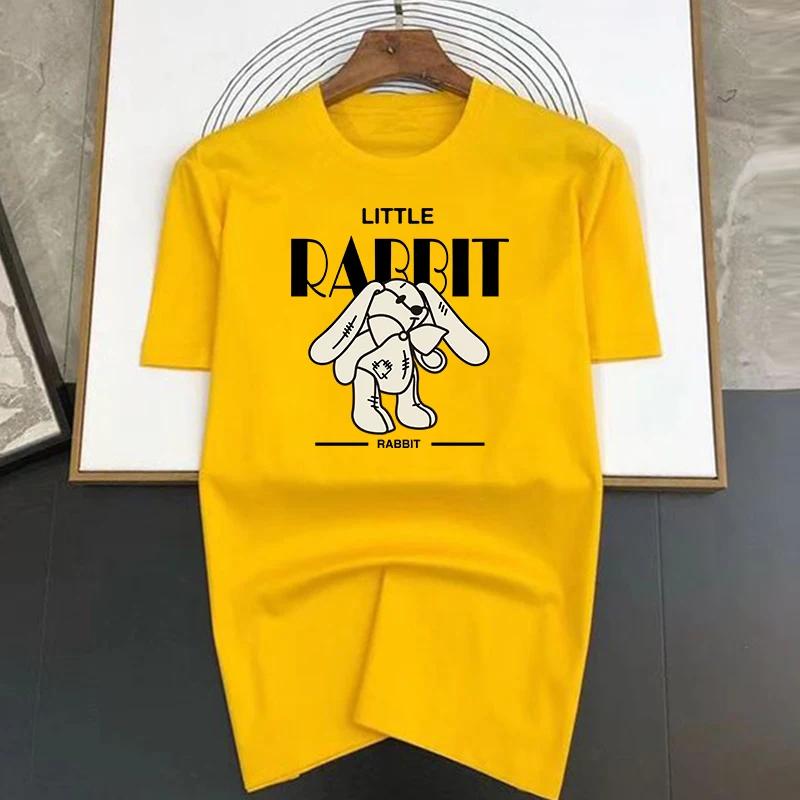 Футболки мужские и женские из высококачественного хлопка с расписным дизайном «Маленький кролик», роскошный бренд, повседневный топ с коротким рукавом