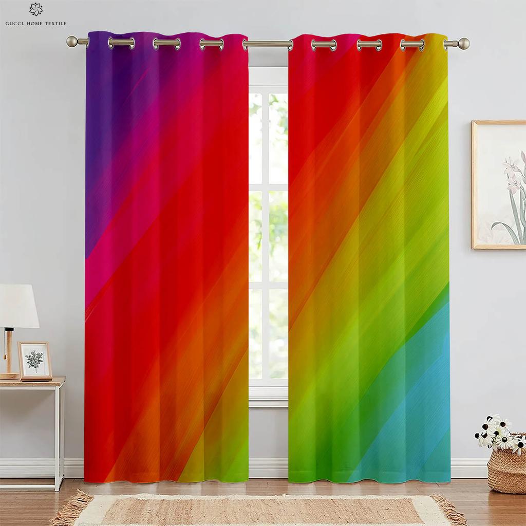 Красочные шторы с радужным мультяшным принтом для детей, украшение окна детской комнаты, легко стирать и ухаживать, 2 шт.