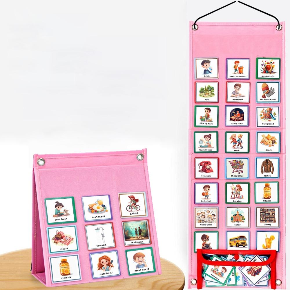 Foldable Visual Schedule Children Autism Learning Materials Chore Pocket Chart for Home and School