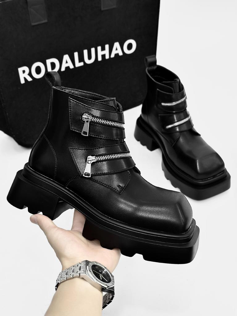 Нишевые ботинки Мартин с квадратным носком, мужские, высокого класса, на платформе-маффин, челси, парикмахерские, высокие дерби, кожаные туфли