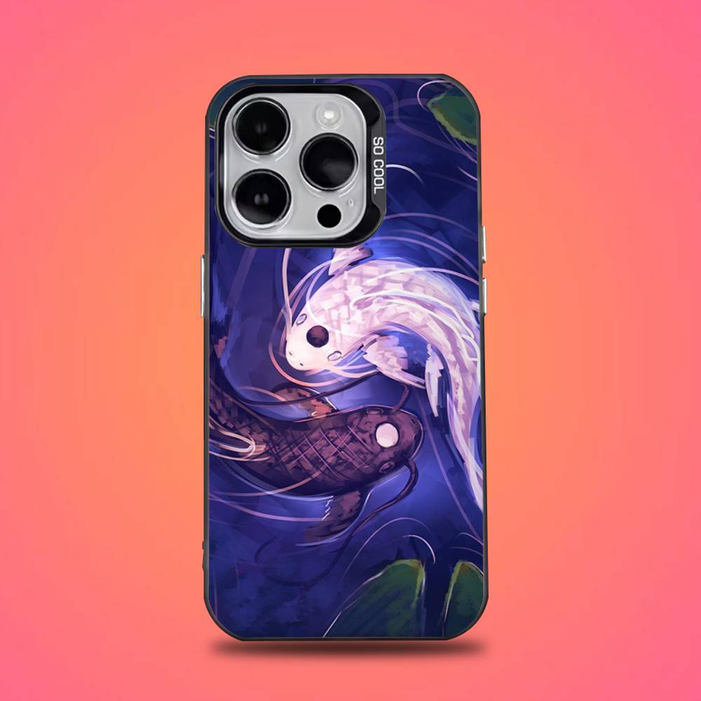 Koi Fish Yin Yang Phone Case For iPhone 16,15,14,13,12,11,Mini,Pro,E,SE4,XS,MAX Black Candy Matte Cover