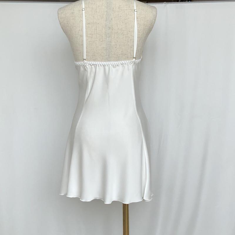 Sexy sleepwear with bra pads, summer ice silk 1011 new lace camisole nightdress, European and American style, suitable for outdoor wear