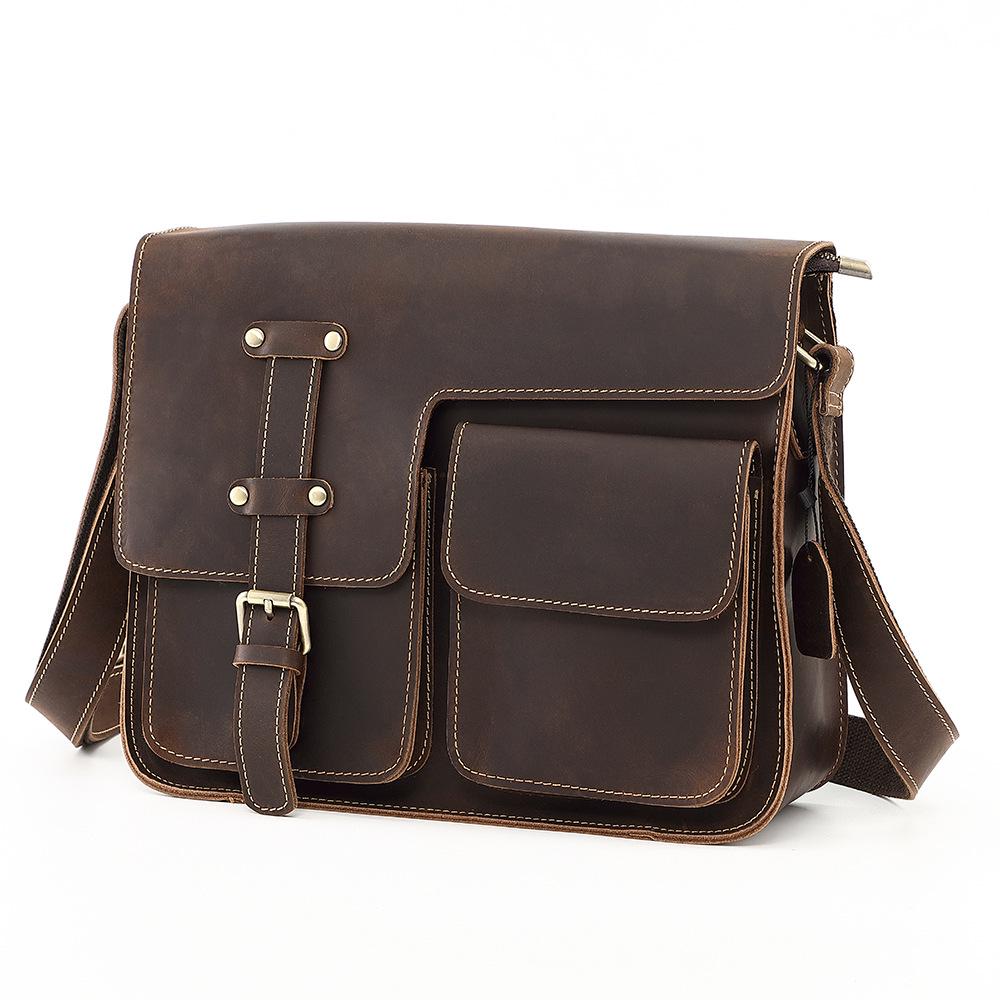 Men's Crazy Horse Leather Crossbody Bag - Genuine Leather Messenger & Multifunctional Computer Briefcase