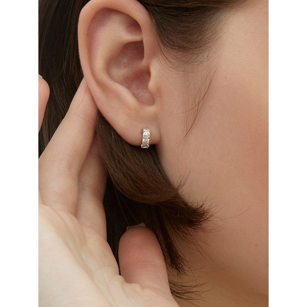 Silver 925 Triple Square Stone One-Touch Earrings Lse87