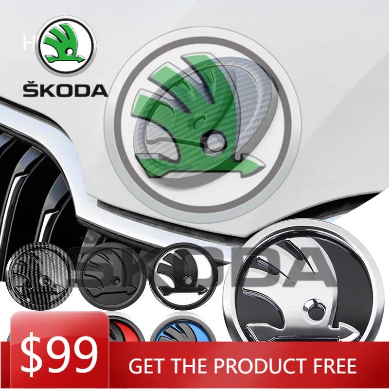 DDWO5 For Skoda 8/9/10cm Upgrade Your Skoda ABS Emblem Car Front Hood Badge Rear Trunk Sticker For Skoda S Logo Octavia RS Superb MK2