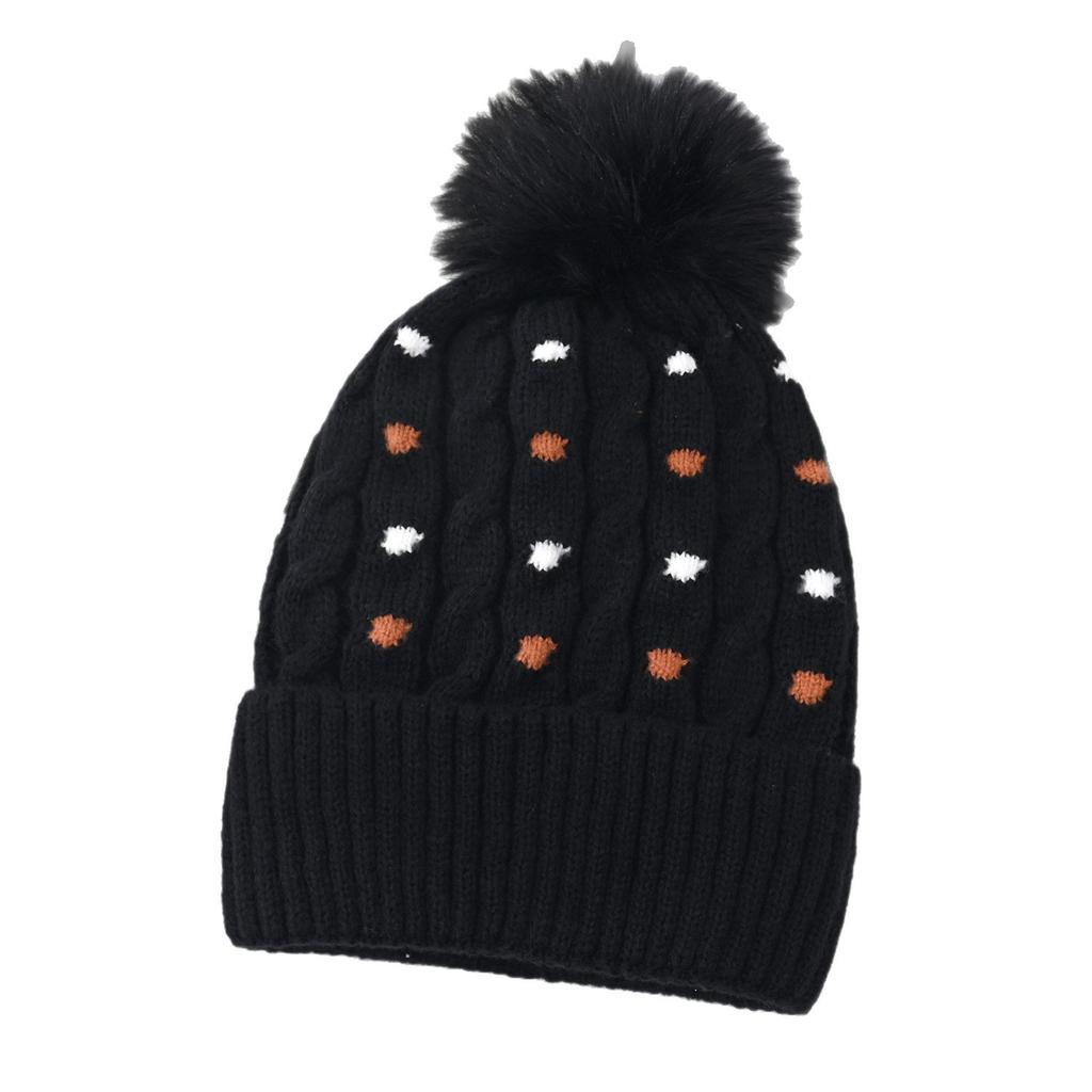 New winter hairball cap children's versatile polka dot knitted pullover wool cap fleece ear protector windproof warm hat moisture