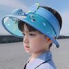 Кепка-козырек от солнца для детей с мультяшным рисунком и вентилятором для зарядки через USB UPF50+, летняя пляжная охлаждающая шляпа с пустым верхом и широкими полями для мальчиков и девочек 3–10 лет