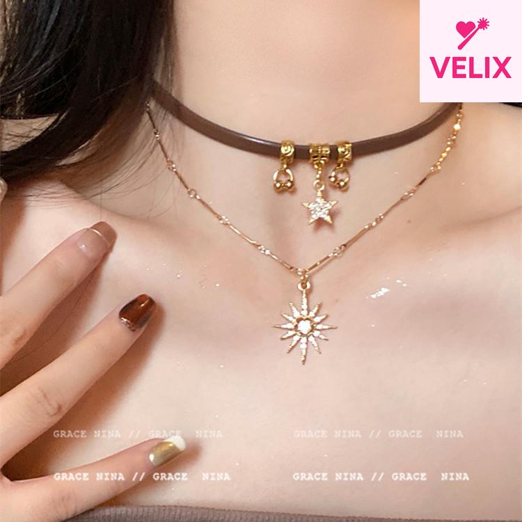Maillard Vintage Double-Layer Star Clavicle Chain Women Light Luxury Niche Autumn Daily Street Decorative Choker Neck Jewelry