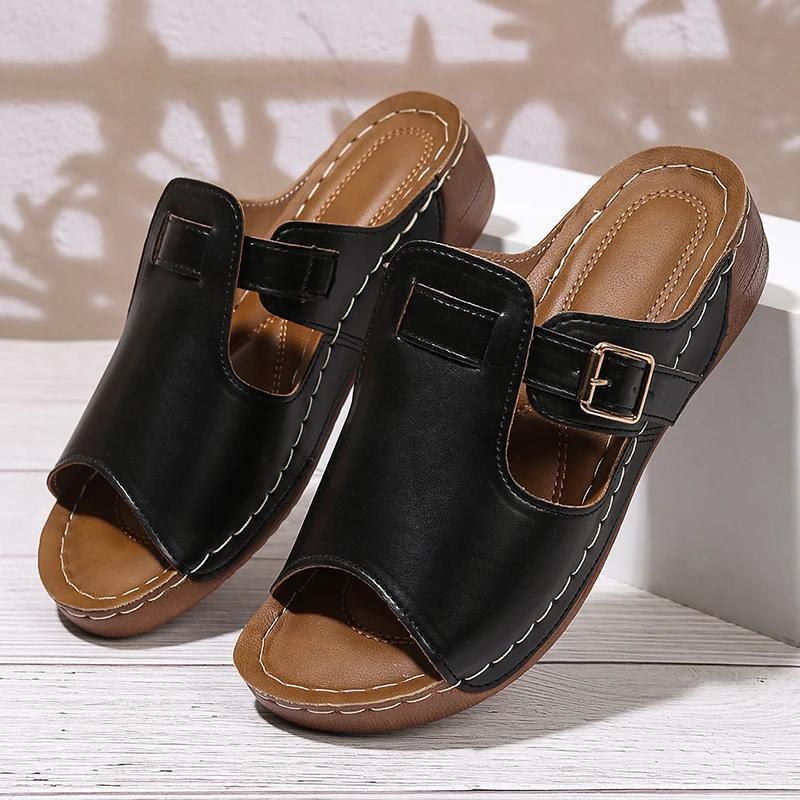 Fashion 2025 Lightweight Platform Sandals Woman Plus Size Peep Toe Wedge Slippers Women Summer Buckle Strap Non Slip Casual Sandles 43