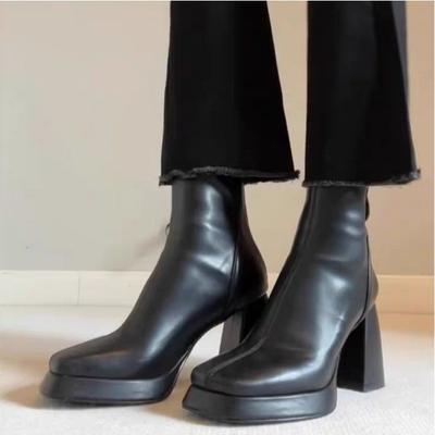 Модные Универсальные Удобные Ботильоны с Квадратным Носком и Толстым Каблуком Женские Ботинки Мартин Осень и Зима Новые Короткие Ботинки Детские