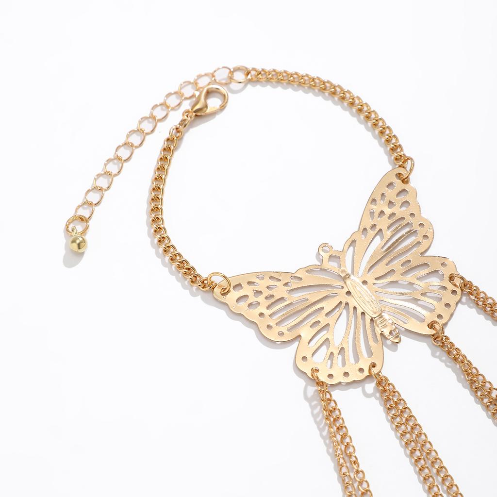 Vintage Open Hollow Finger Ring Link Chain Butterfly Bracelet for Women Punk Gold Color Cuban Chain Hand Jewelry Party