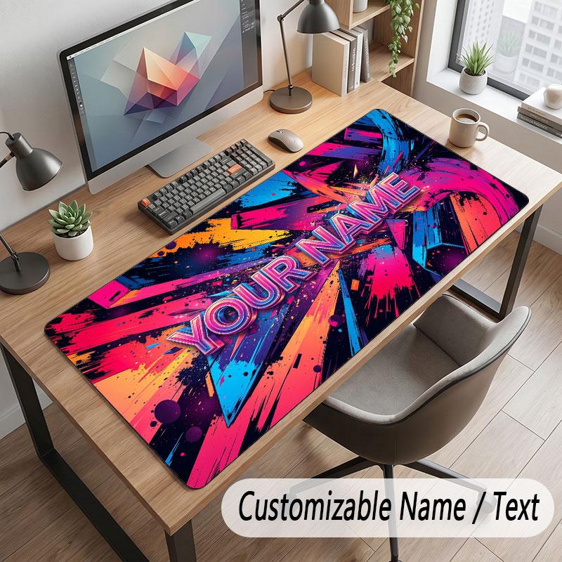 Abstract Geometric Theme Customized Mouse Pad Personalized Print Name Text Desk Mat For Home Office Table Decor