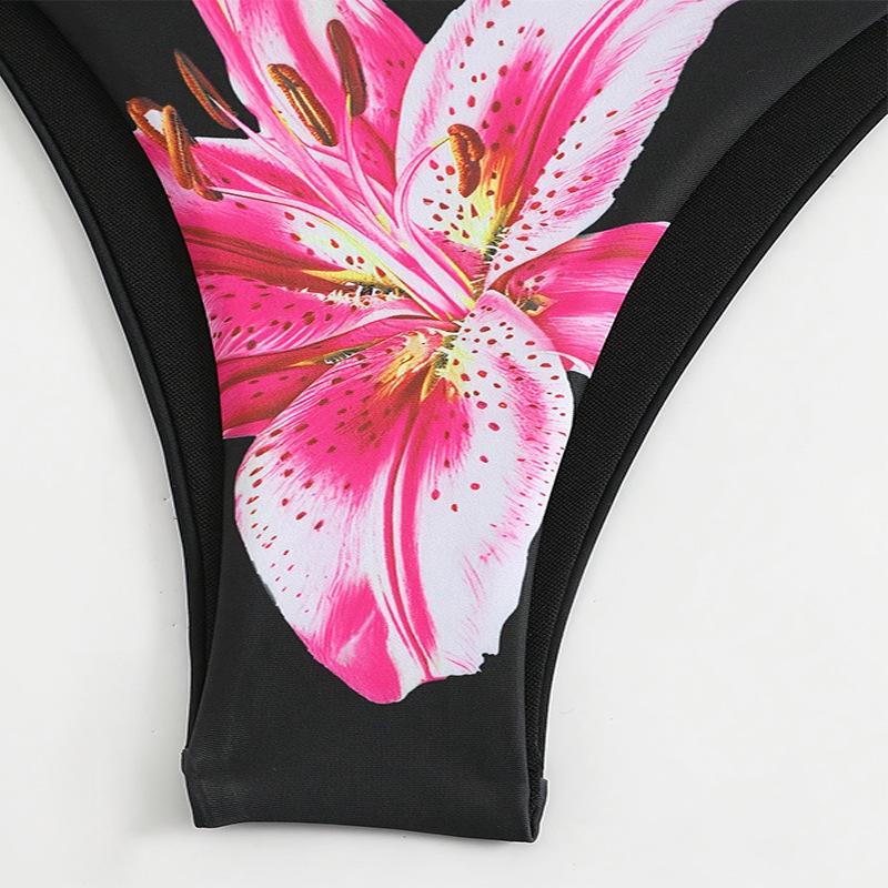 Европейский и американский принт, комплект бикини с утягивающей юбкой-накидкой - Женский пляжный костюм из 3 предметов 2025