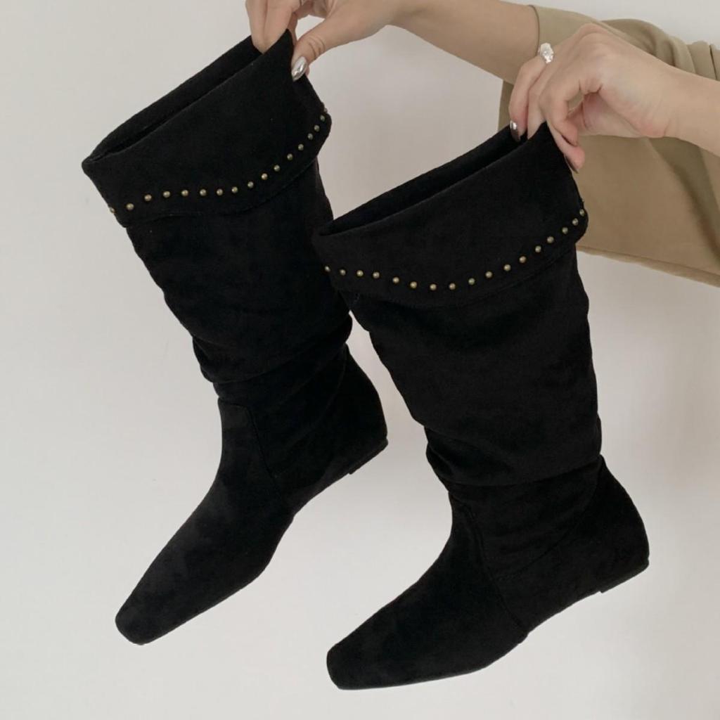 Женские ботильоны из овчины в французском нишевом стиле с острым носком, на танкетке, со сборками, в ковбойском стиле, 2025