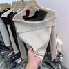 Design Sense One-word Shoulder Knitted Sweater Women's Autumn New Bottoming Shirt with Sweater Niche Top