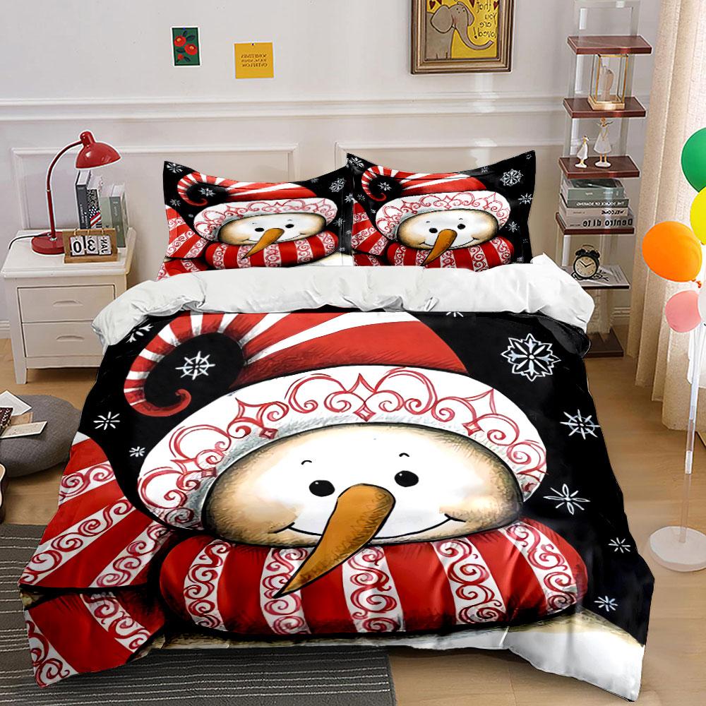 Christmas Snowman with Stripes Bedding Duvet Cover Set Duvet Cover Pillowcases (1*Duvet Cover 2*Pillowcases, without duvet insert)