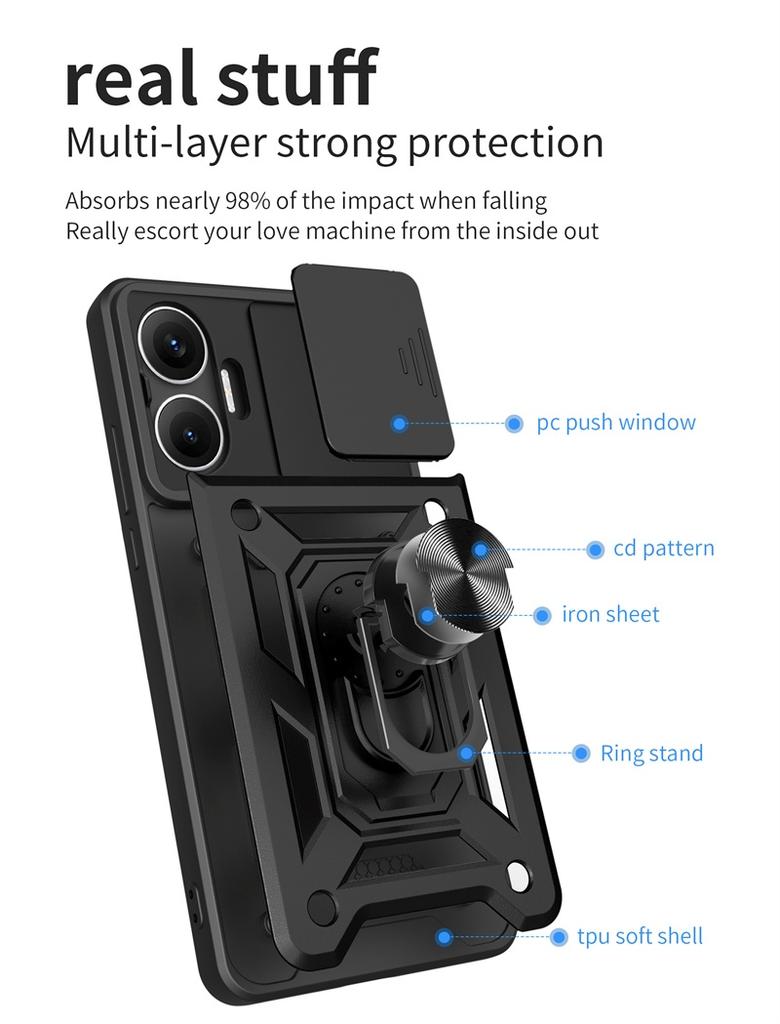 Slide Camera Armor Case For Xiaomi Poco F7 Pro F 7 Ultra M7 Plus 5G PocoF7 M 7 4G Protector Cover Ring Stand Holder Fundas Coque