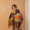 AC INS Style Mohair Checkered Shawl Scarf - Autumn/Winter, Tassel, Contrast Color
