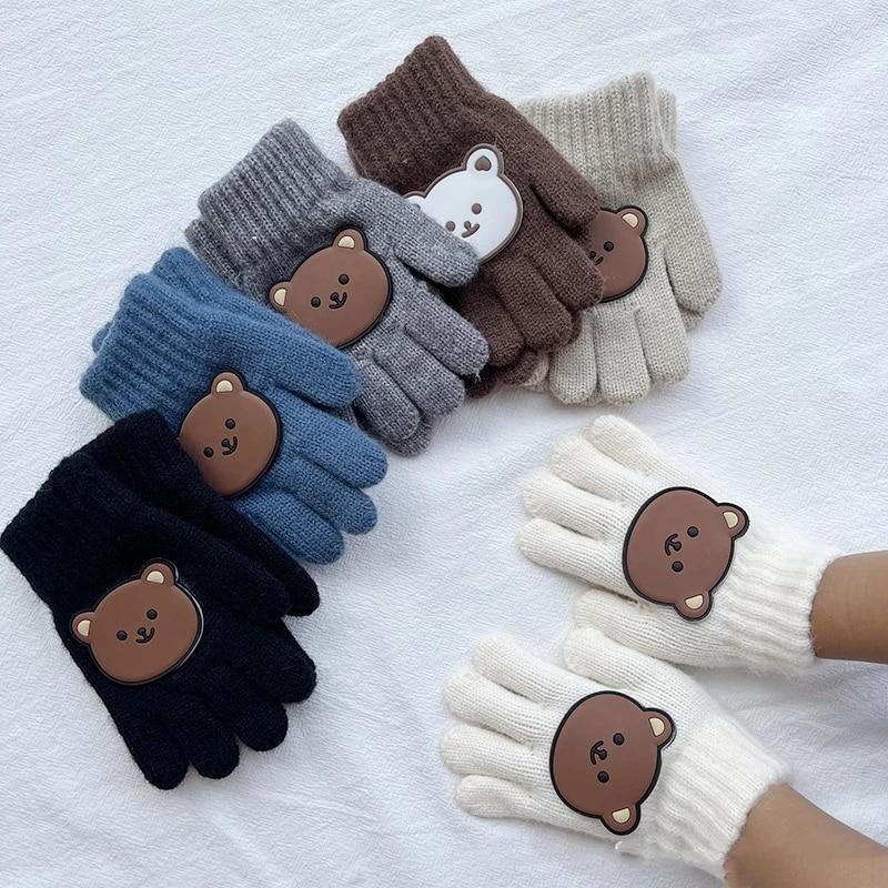 1 пара кавайных перчаток для детей, для мальчиков и девочек, осенне-зимние теплые перчатки для малышей, милые перчатки с мультяшным медведем для маленьких детей, уличные