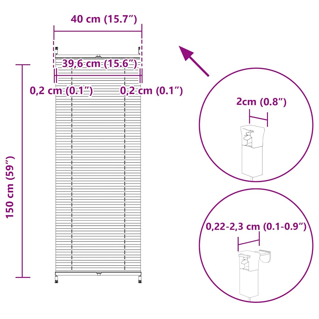 Pleated Blind Roller Shade 40x150 cm Cream