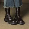 Новые универсальные женские рыцарские сапоги однотонные кожаные с задней молнией резиновая платформа каблук круглый носок осенне-зимние сапоги средней длины