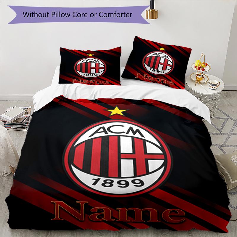 3Pcs Custom Name Ac Milan Bedding Set Duvet Cover Closure Includes 1Duvet Cover 2Pillowcases Soft And Comfortable For All Seasons