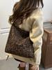 Leopard Print Suede Tote Bag - Large Capacity, Retro Korean Style Shoulder Bag for Women