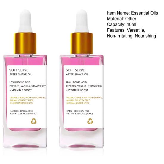 2 шт. Масло после бритья с ароматом клубники и ванили для гладкой кожи, увлажняющее эфирное масло после бритья, парфюмированное масло 40 мл, нежное масло для бритья для мужчин и женщин